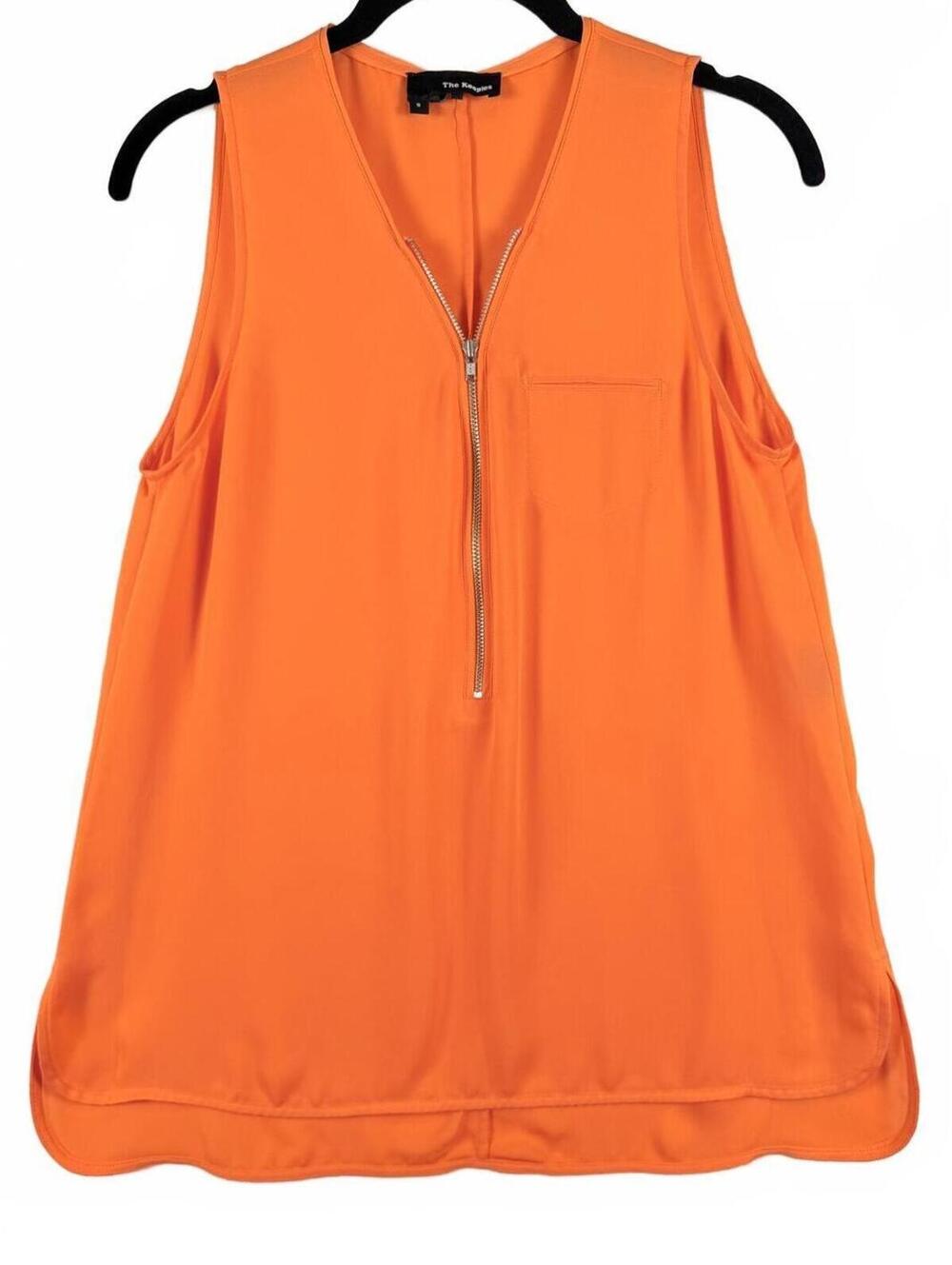The Kooples Orange 100% Silk Sleeveless Zip Front Blouse Top Size Small